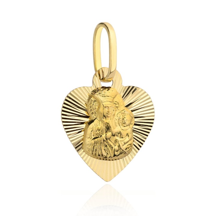 Medalik Matka Boska Częstochowska w diamentowanym serduszku pr. 585
